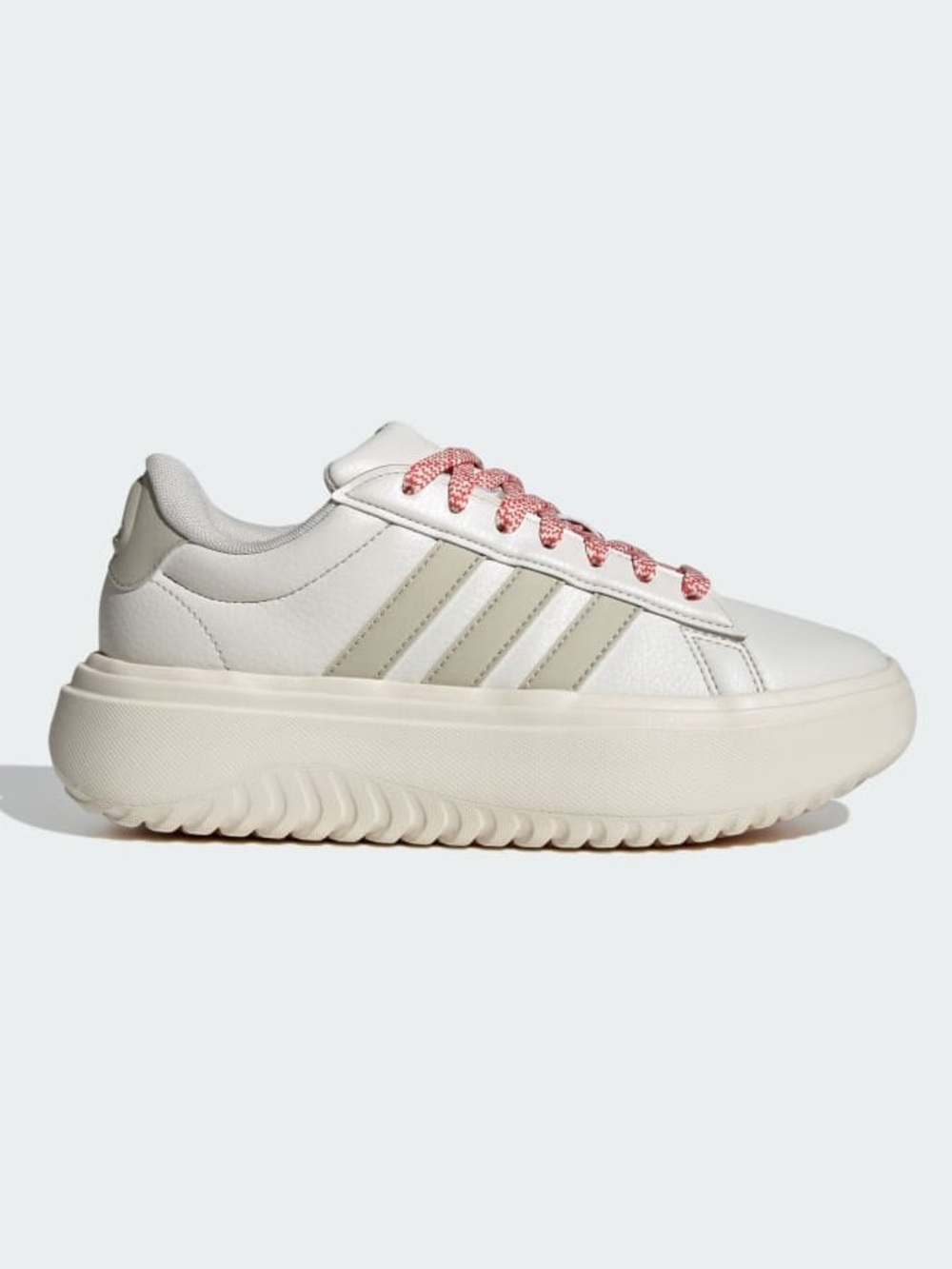 adidas Cream Platform Sneaker with Pink Laces